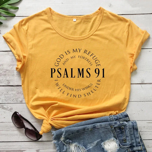 Psalm 91 Christian T-Shirt – 100% Cotton Scripture Tee for Women & Unisex Wear