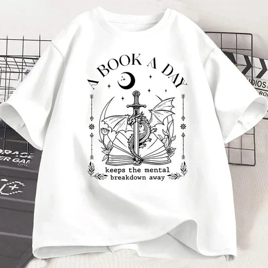 Dragon & Book A Day T-Shirt – Fantasy Book Lover Tee for Men & Women