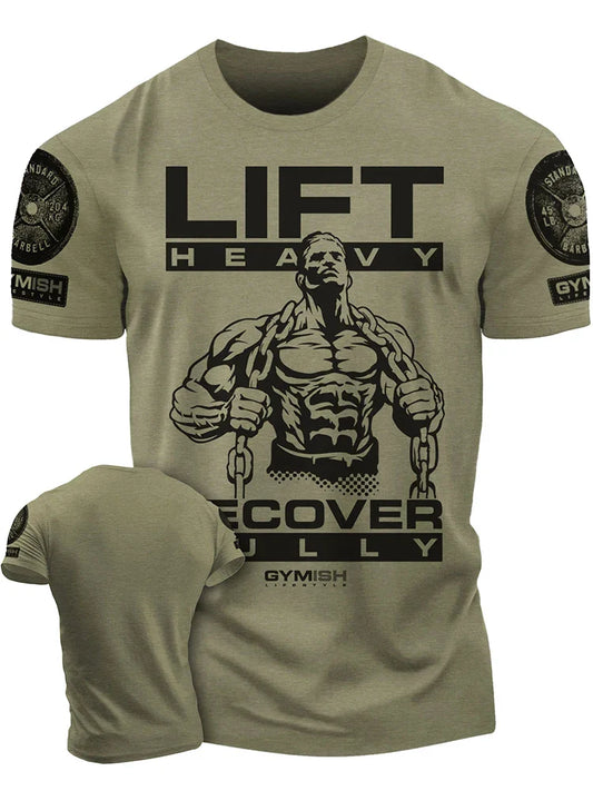 3D Printed “Recover Fully” Funny Gym T-Shirt – Men’s Cotton Workout Tee