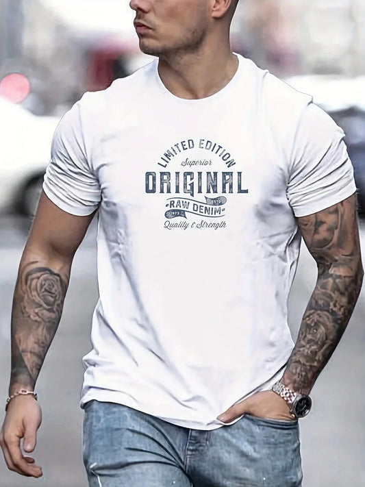 Men’s 100% Cotton Letter Print Oversized T-Shirt – Casual & Breathable Short Sleeve Tee