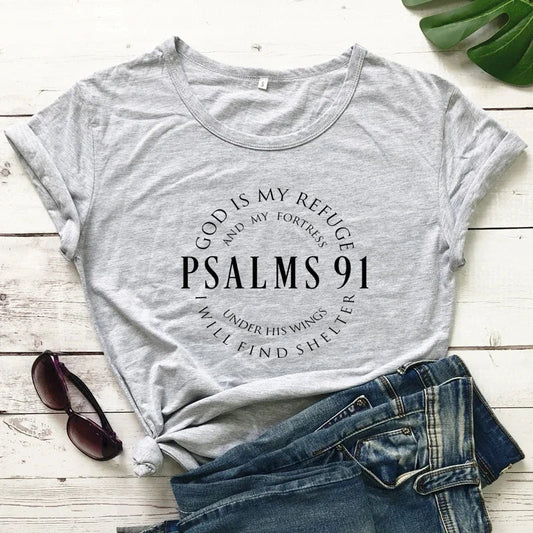 Psalm 91 Christian T-Shirt – 100% Cotton Scripture Tee for Women & Unisex Wear