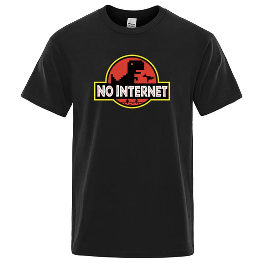 No Internet Dinosaur T-Shirt – Funny Cartoon Dino Tee for Men
