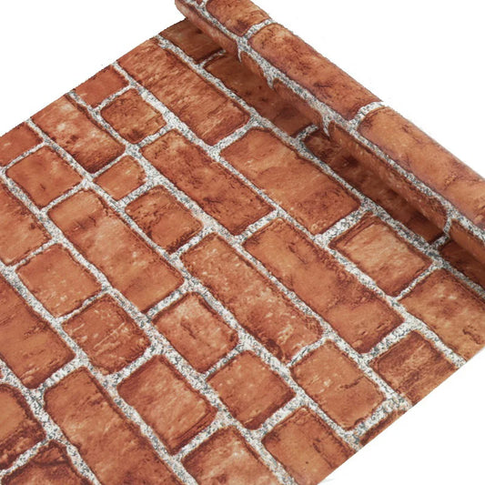 Retro Red-Brown Brick Pattern Wallpaper – 45cm Self-Adhesive PVC Wall Stickers for Home Decoration