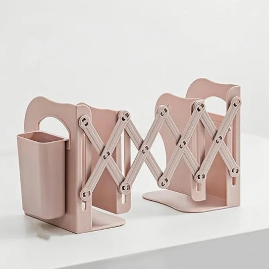 Telescopic Foldable Book Stand – Adjustable Desktop Book Clip & Storage Shelf for Students