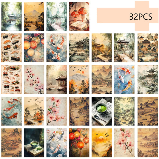 32pcs Japanese-Style Postcard Set – Architecture Themes for Birthday, Anniversary & Collectible Gifts