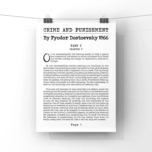 Crime and Punishment by Fyodor Dostoevsky – First Page Literary Poster Print