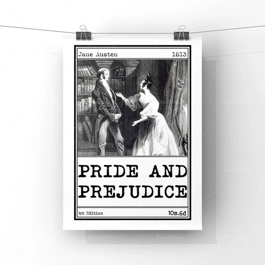 Pride and Prejudice Book Cover Art Poster – Jane Austen Classic Novel Illustration