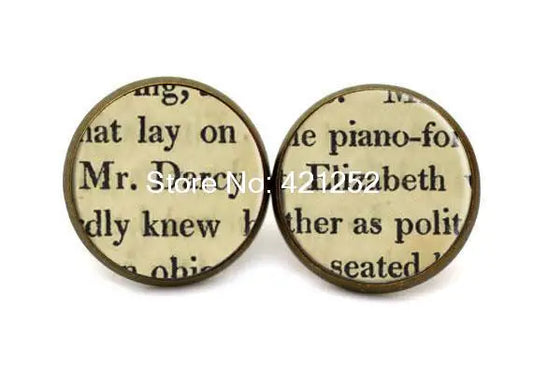 Jane Austen “Elizabeth” & “Mr. Darcy” Petite Earrings – Fan Jewelry Glass Photo Studs