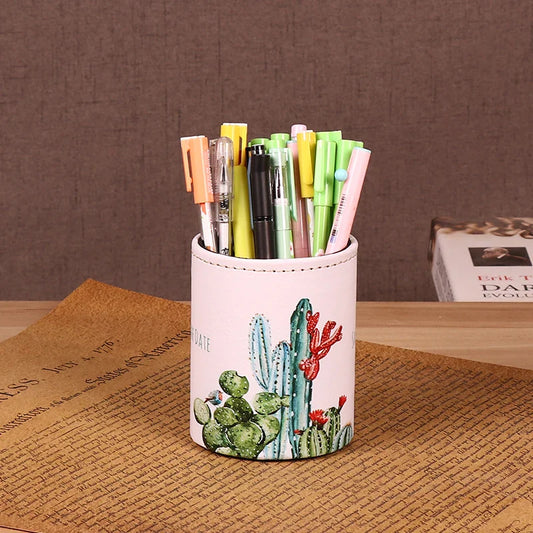 Antique Vintage World Map Pencil Holder – PU Leather Desk Organizer