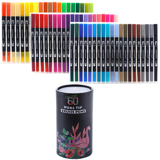 Dual Tip Watercolor Art Markers – Brush & Fineliner Pens for Calligraphy, Drawing & Painting (12–132 Colors Set)
