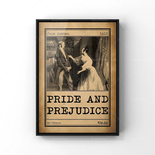 Pride and Prejudice Book Cover Art Poster – Jane Austen Classic Novel Illustration