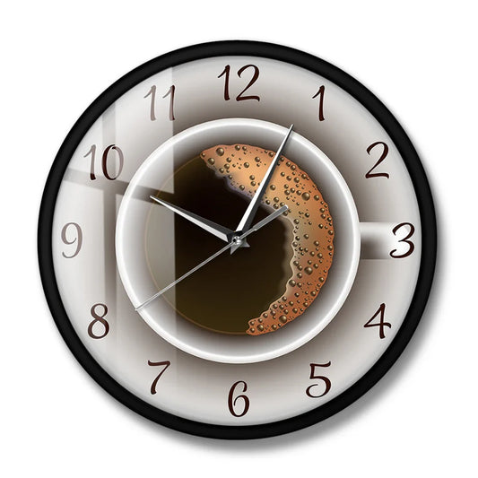 Cup of Coffee with Foam Decorative Silent Wall Clock Kitchen Decor Coffee Shop Wall Sign Timepiece Cafe Style Hanging Wall Watch
