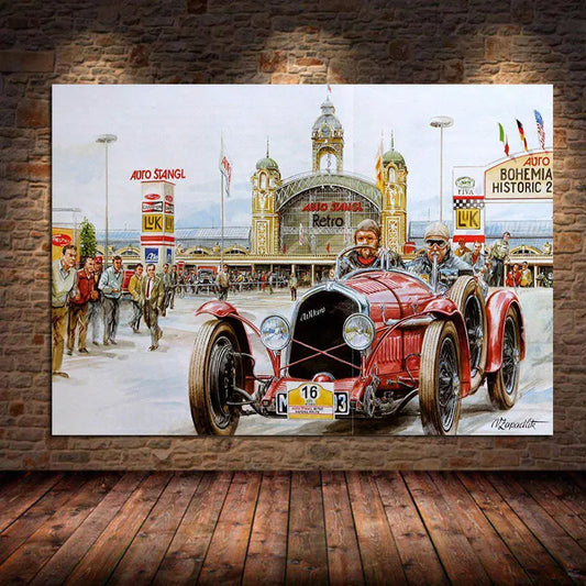 Vintage Car Posters – Retro Racing Car Canvas Wall Art for Living Room Decoration