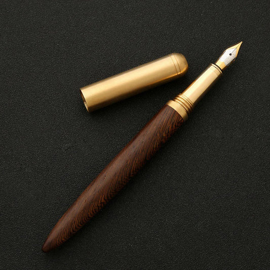 Retro Wood & Bronze Fountain Pen – 0.5mm Luxury Calligraphy Pen for Office & Gift