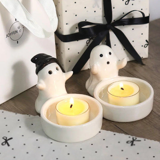 2026 Halloween Ghost Candle Holder – Cartoon Ceramic Candlestick for Festive Home Decor