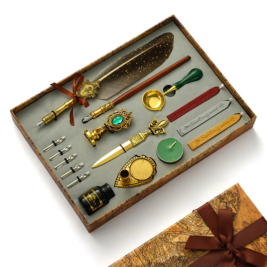 Retro Feather Pen Writing Ink Set – Creative, Exquisite Feather Dip & Fountain Pen Set for Art, Crafts, and DIY Gifts