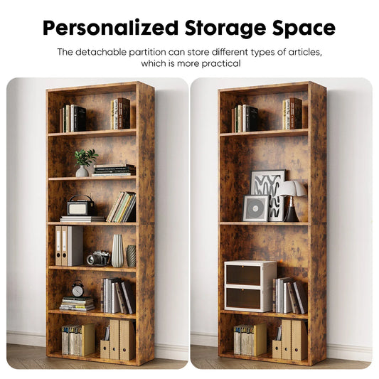 JHK 6-Tier Wooden Shelf Bookcase – 63" Tall Floor-Standing Open Bookshelf