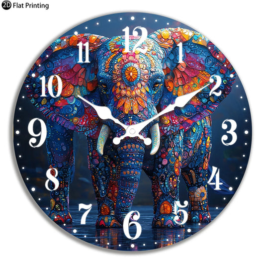 Wooden Silent Wall Clock – Colorful Elephant Design Quartz Analog Clock