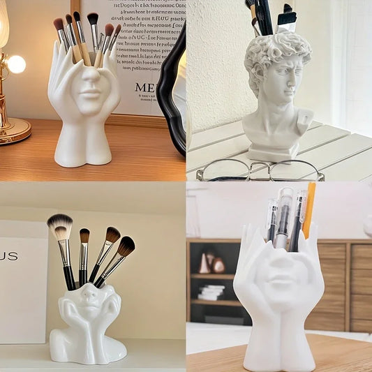 Unique David Statue Pen & Makeup Brush Holder – Scandinavian Style Resin Storage Box