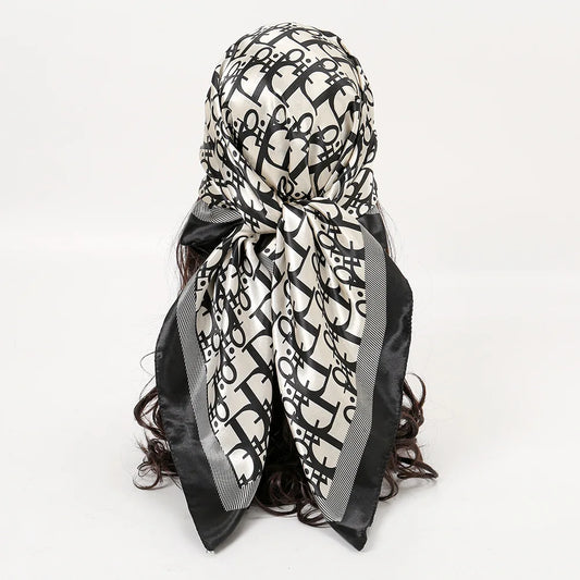 90cm Vintage Printed Silk Scarf for Women – Elegant Spring Hair Band, Shawl & Neckerchief