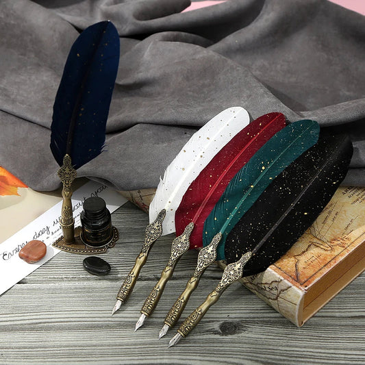 Classic Calligraphy Feather Dip Pen Set – Vintage Quill Writing Kit for Gifts & Special Occasions