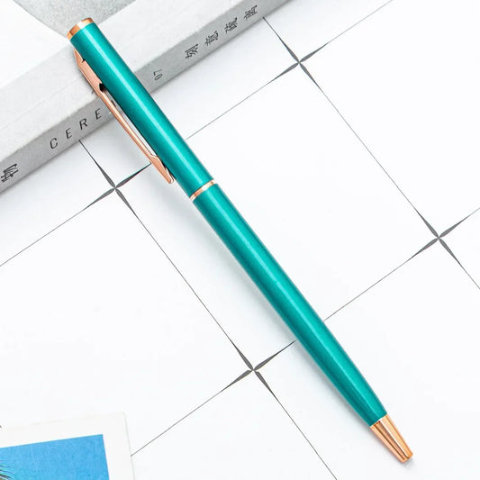 Slim Metal Ballpoint Pens – 20–200pcs Custom Engraved Rose Gold Pens for School, Office & Gifts