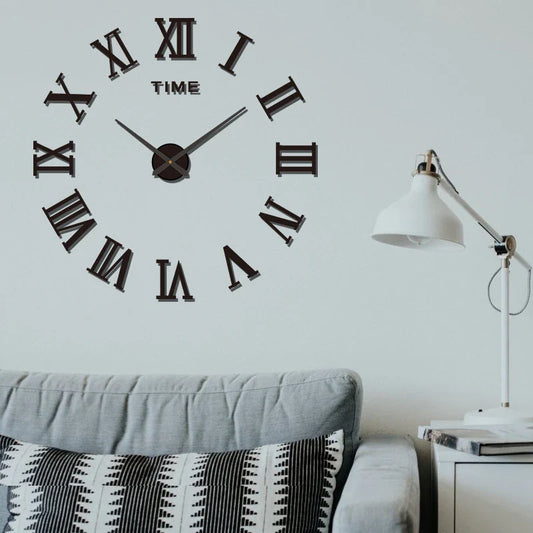 2D/3D Large Roman Numeral Acrylic Mirror Wall Clock Sticker – DIY Quartz Home Décor
