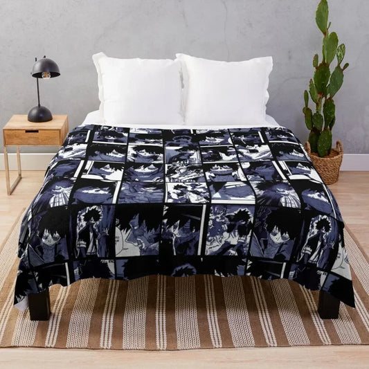 Dabi Collage Throw Blanket – Thin Shaggy Anime Blanket for Sofa or Bed