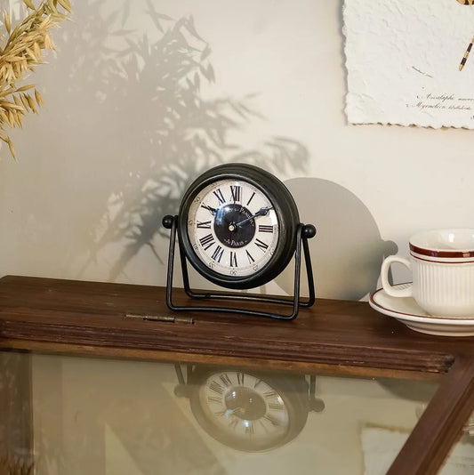 Vintage Black Table Clock Small Retro Desk Clock with Roman Numerals & Metal Stand