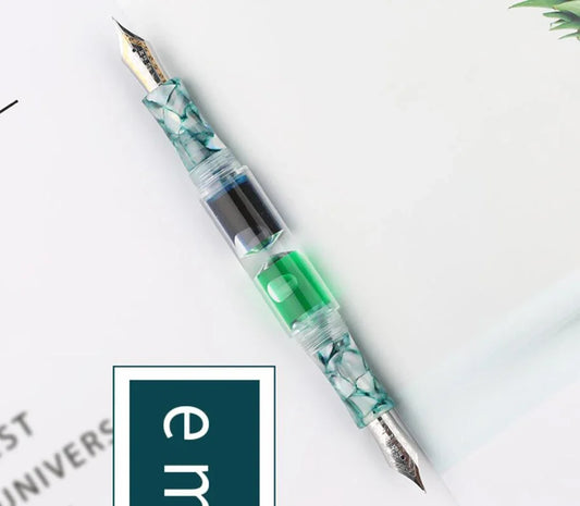 PENBBS 469 Resin Fountain Pen – Dual Nib Transparent Design with Double Ink Reservoir