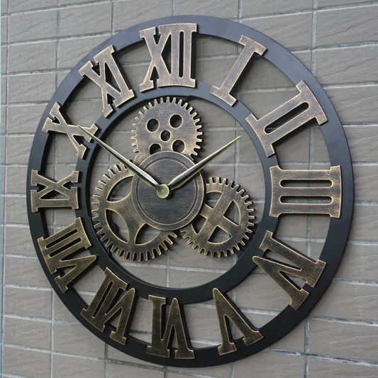 Vintage American-Style Steampunk Wall Clock – Metal & Wood Décor for Home or Office