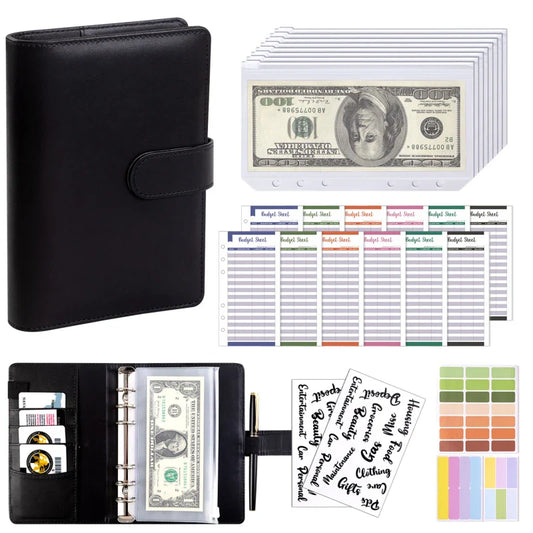 Color A6 Budget Binder & Planner Set – 6-Hole, Includes 8 Zipper Envelopes & 2 Stickers
