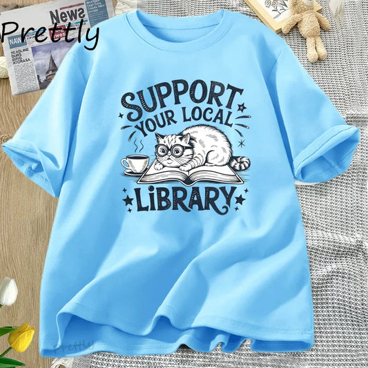 Support Your Local Library – Funny Cat T-Shirt for Book Lovers & Librarians