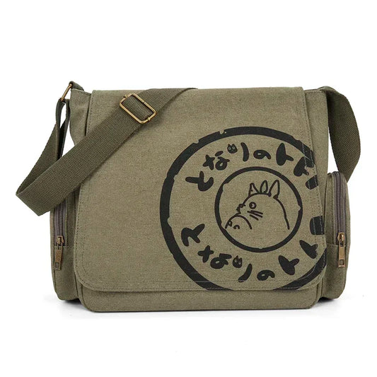 Vintage Cartoon Canvas Messenger Bag – Large Capacity Tote for Women
