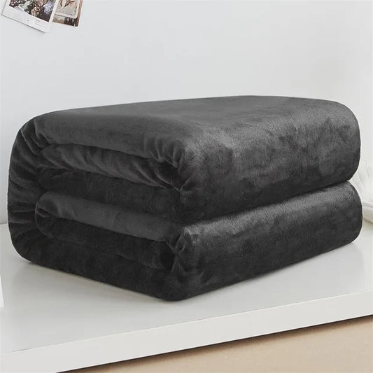 Flannel Plush Blanket – Warm & Fluffy Winter Bedspread or Sofa Cover (Solid Blue/Black)