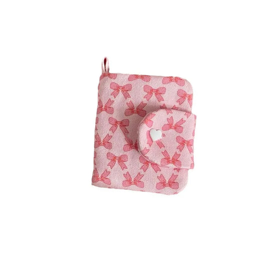 Bow Print Pink Canvas Coin Purse – Cute Small Wallet for Girls & Women