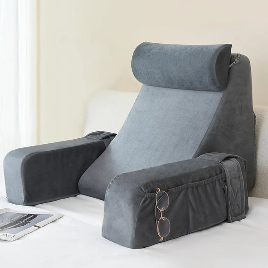 Home Reading Pillow with Armrests – Ergonomic Back Support Cushion for Bed, Chair, TV & Gaming