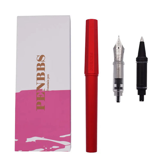 PENBBS 350 Red Fountain Pen – Aluminum Alloy Octagonal Ink Pen with Gift Case