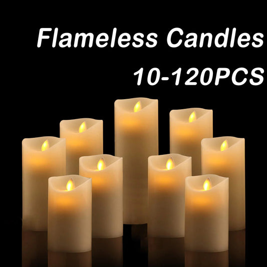 LED Flameless Flickering Candles – Battery Operated Pillar Lights (10–120pcs)