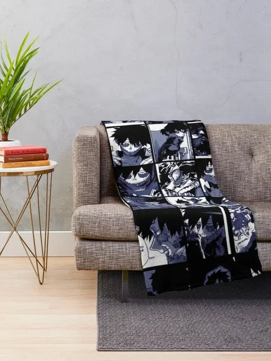 Dabi Collage Throw Blanket – Thin Shaggy Anime Blanket for Sofa or Bed