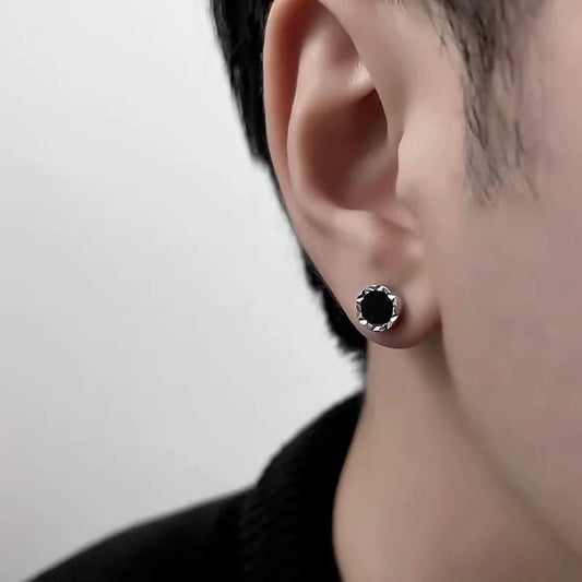 Punk Style Small Hoop Earrings – Unisex Hypoallergenic Silver Studs