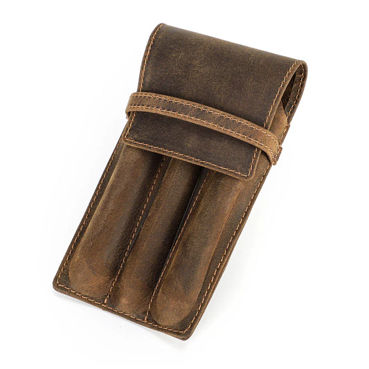 Handmade Crazy Horse Leather Pen Case – 1/2/3 Slot Vintage Organizer for Fountain Pens