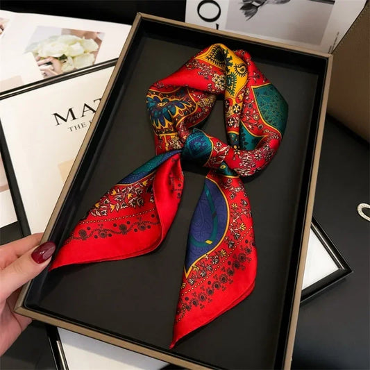 Retro Printed Silk Scarf – 70cm Women's Square Imitation Silk Shawl