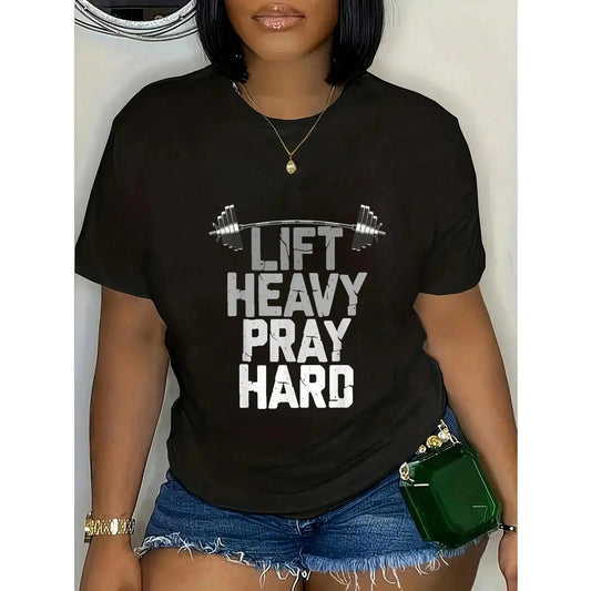Women's Gym T-Shirt – "Lift Heavy Pray Hard" Christian Fitness Tee