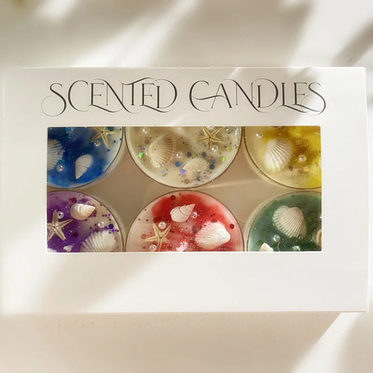 6-Piece Seashell Themed Scented Candle Gift Set – With Pearl & Glitter Accents