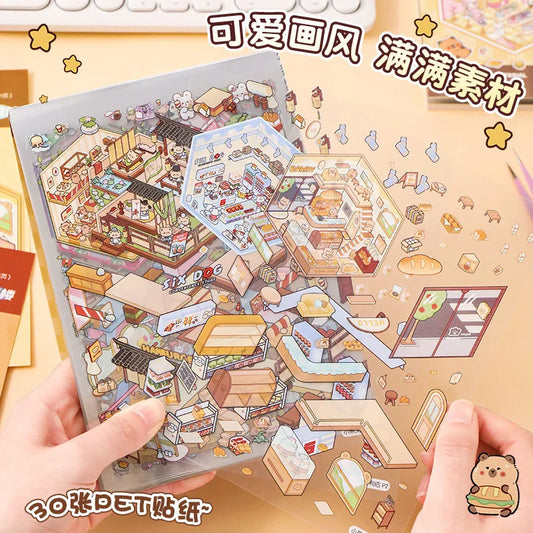 New 3D Cartoon Sticker Book – DIY Landscape Sticker Pocket Book with Cabin Scene