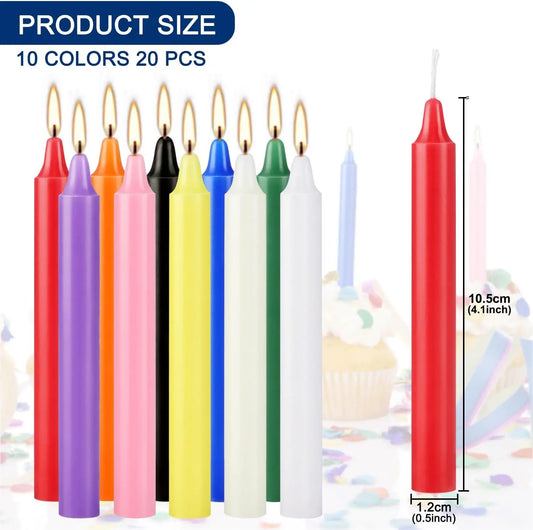 20-Pack Colorful Hand-Pulled Tapered Candles – No Drip, Smoke-Free, Scented Wax for All Occasions