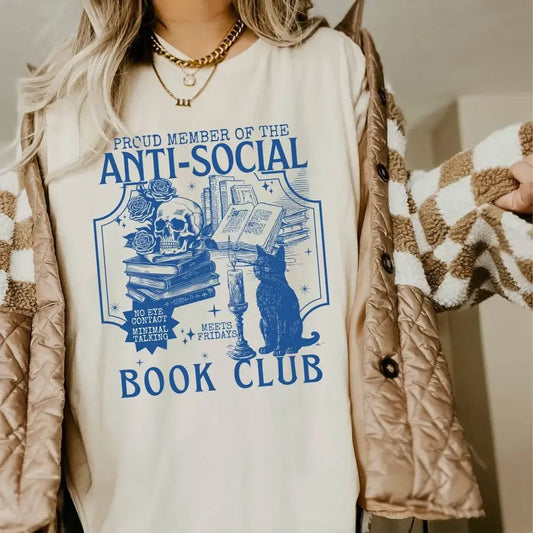 Vintage Anti-Social Introvert Book Club T-Shirt – Dark Academia Aesthetic Tee