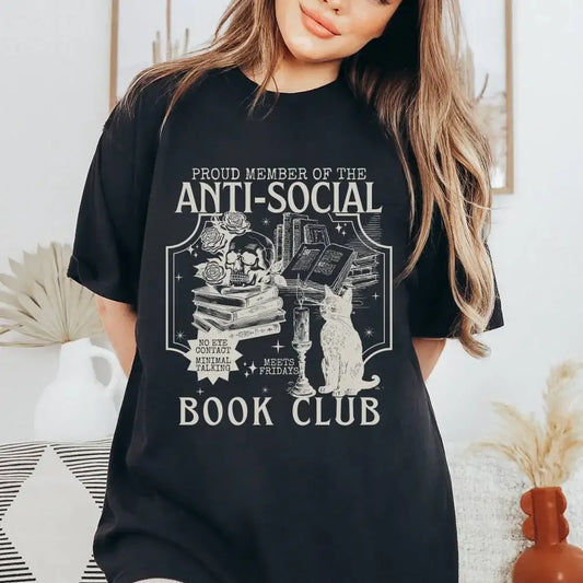Vintage Anti-Social Introvert Book Club T-Shirt – Dark Academia Aesthetic Tee