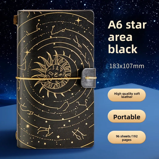 Journaling Retro Gold Stamping Notebook – 192 Pages, Leather Cover, Starry Sky Design